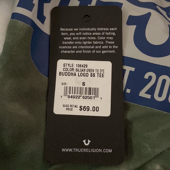 True Religion Mens Buddha Logo Graphic Tee Balsam Green Tie Dye Short Sleeve Tee - Picture 8 of 8